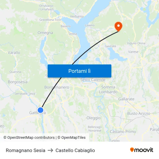 Romagnano Sesia to Castello Cabiaglio map