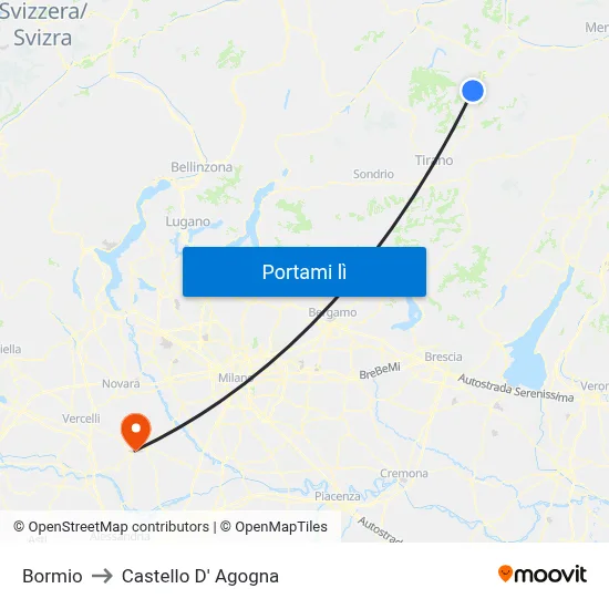 Bormio to Castello D' Agogna map