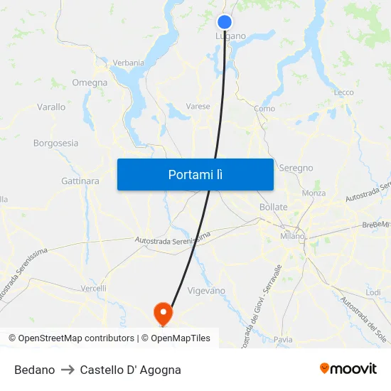 Bedano to Castello D' Agogna map