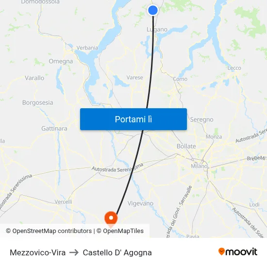 Mezzovico-Vira to Castello D' Agogna map