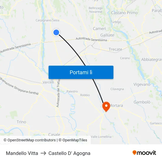 Mandello Vitta to Castello D' Agogna map