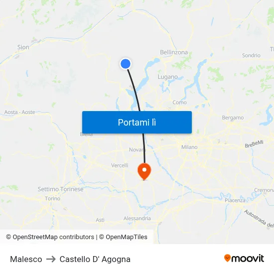Malesco to Castello D' Agogna map