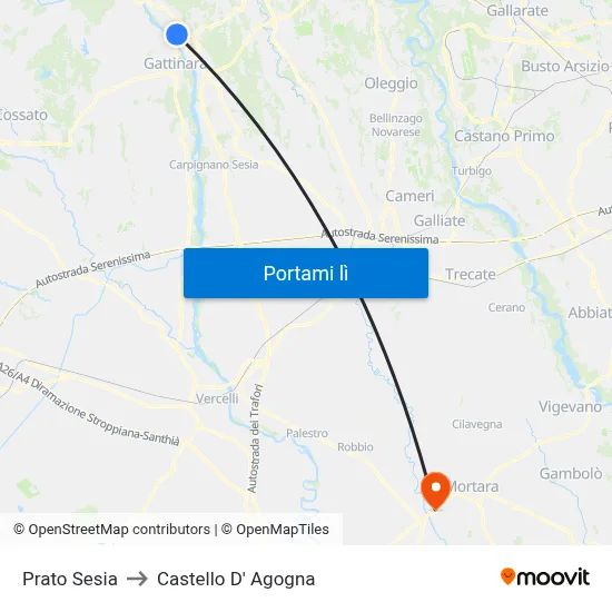 Prato Sesia to Castello D' Agogna map