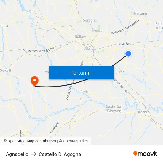 Agnadello to Castello D' Agogna map