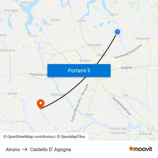 Airuno to Castello D' Agogna map