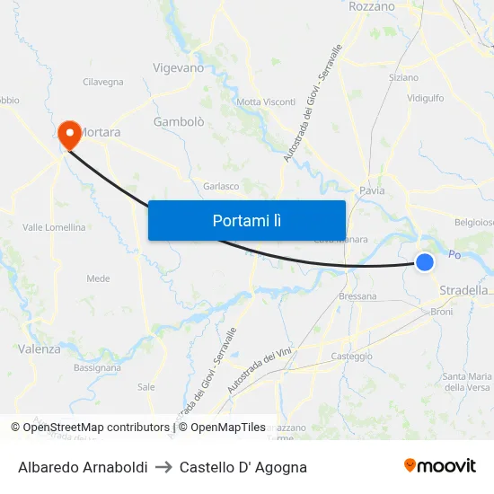Albaredo Arnaboldi to Castello D' Agogna map