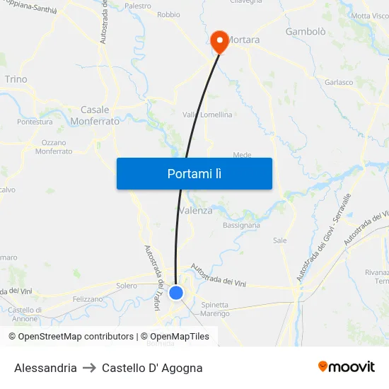 Alessandria to Castello D' Agogna map