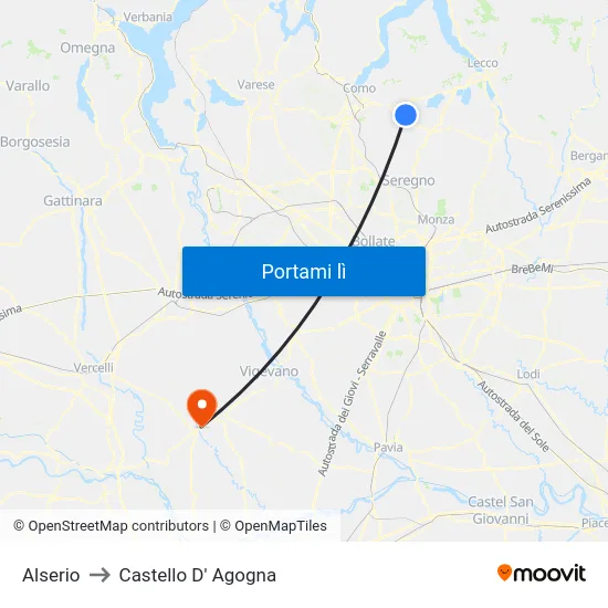 Alserio to Castello D' Agogna map