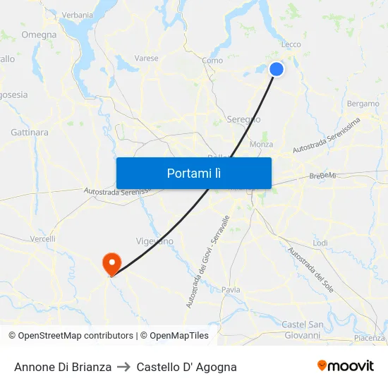 Annone Di Brianza to Castello D' Agogna map