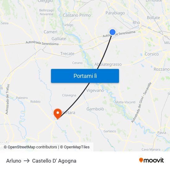 Arluno to Castello D' Agogna map