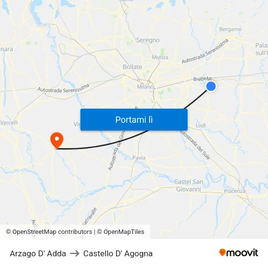 Arzago D' Adda to Castello D' Agogna map