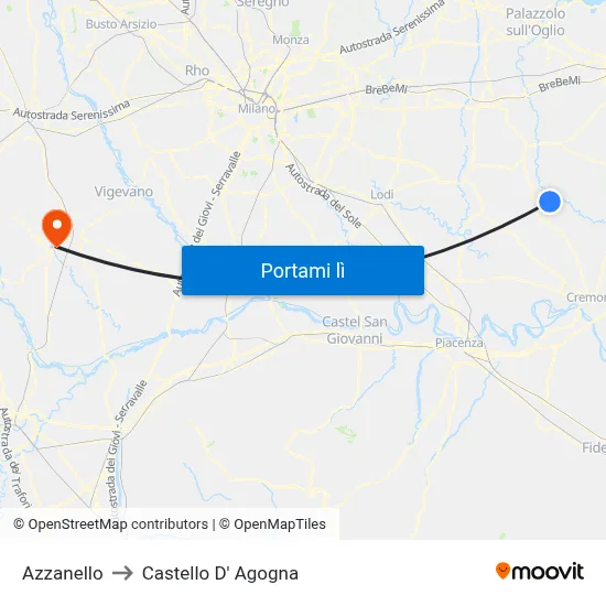 Azzanello to Castello D' Agogna map