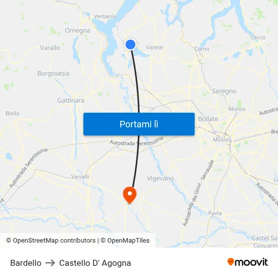 Bardello to Castello D' Agogna map