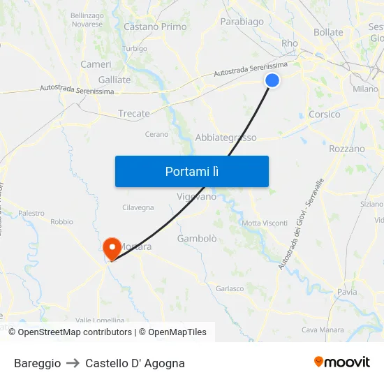 Bareggio to Castello D' Agogna map