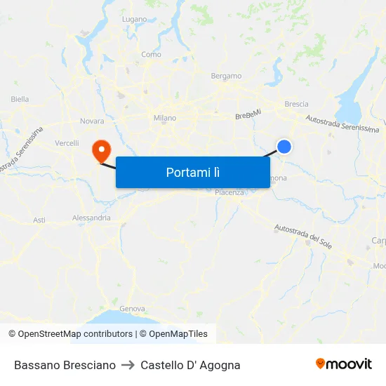 Bassano Bresciano to Castello D' Agogna map