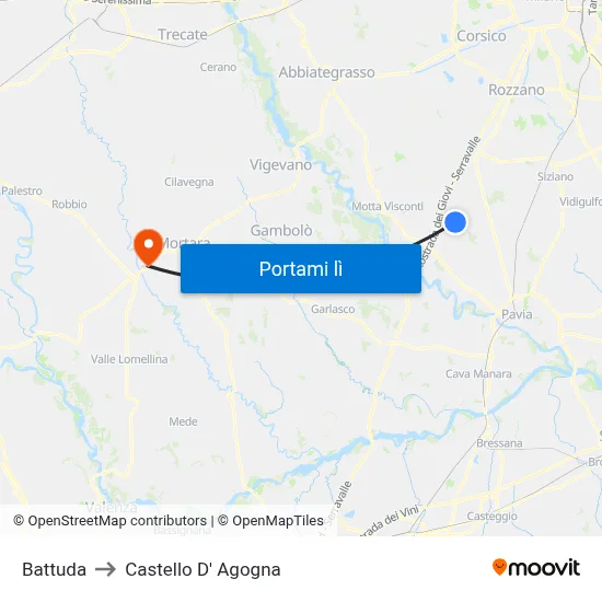 Battuda to Castello D' Agogna map