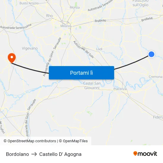 Bordolano to Castello D' Agogna map