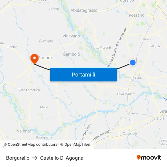 Borgarello to Castello D' Agogna map