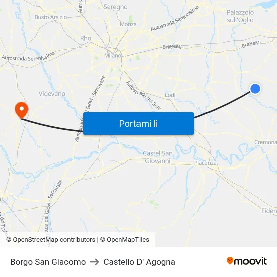 Borgo San Giacomo to Castello D' Agogna map