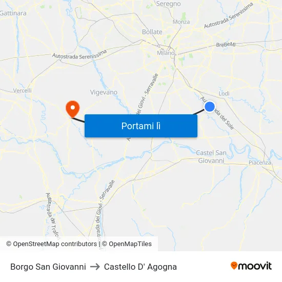 Borgo San Giovanni to Castello D' Agogna map