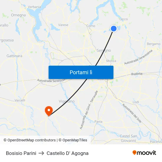 Bosisio Parini to Castello D' Agogna map