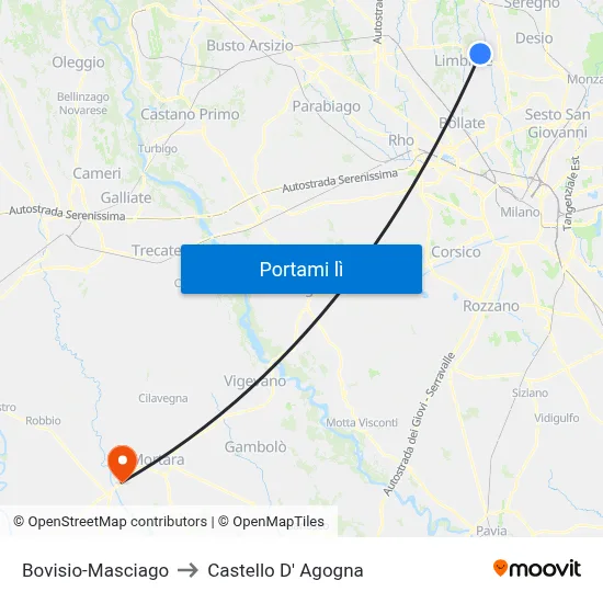 Bovisio-Masciago to Castello D' Agogna map
