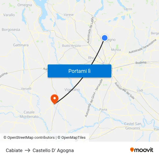 Cabiate to Castello D' Agogna map