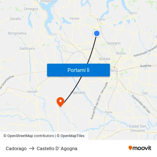 Cadorago to Castello D' Agogna map