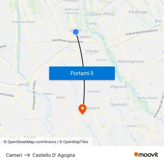Cameri to Castello D' Agogna map
