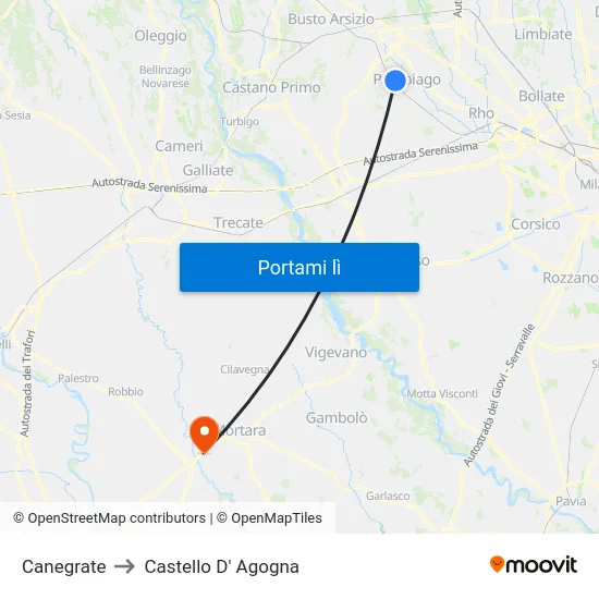 Canegrate to Castello D' Agogna map
