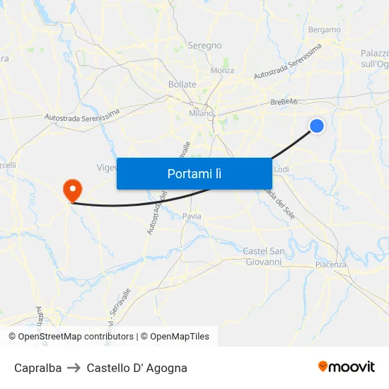 Capralba to Castello D' Agogna map