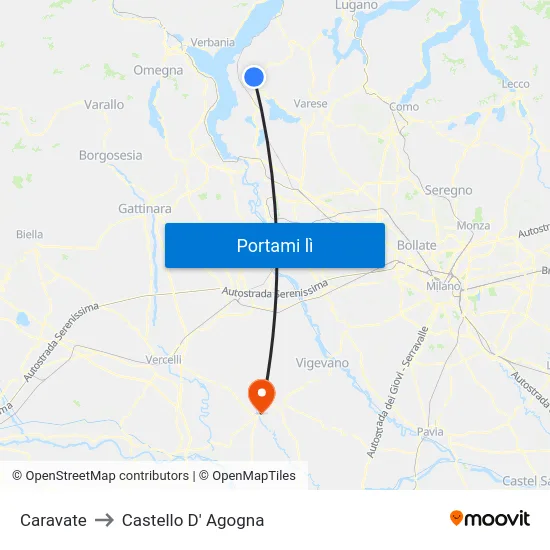 Caravate to Castello D' Agogna map