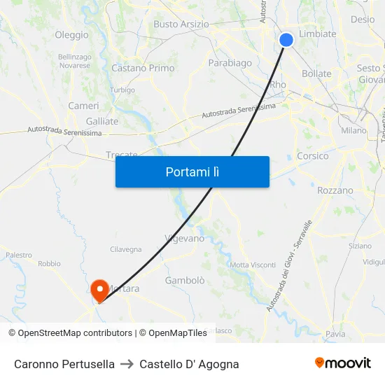 Caronno Pertusella to Castello D' Agogna map