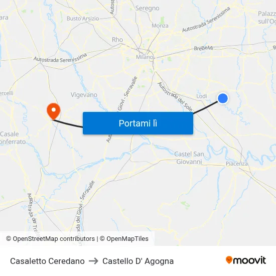 Casaletto Ceredano to Castello D' Agogna map