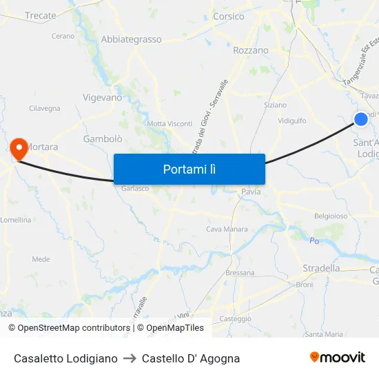 Casaletto Lodigiano to Castello D' Agogna map