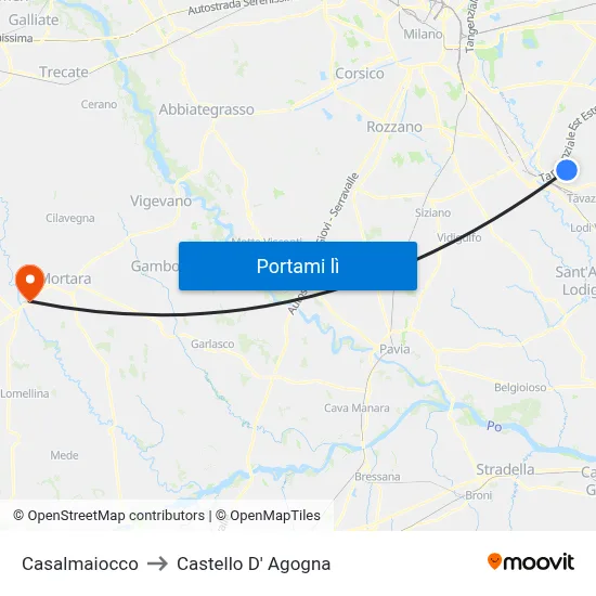 Casalmaiocco to Castello D' Agogna map