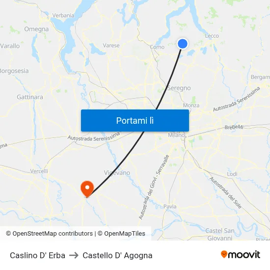 Caslino D' Erba to Castello D' Agogna map