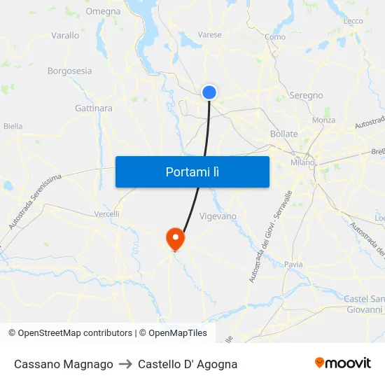 Cassano Magnago to Castello D' Agogna map