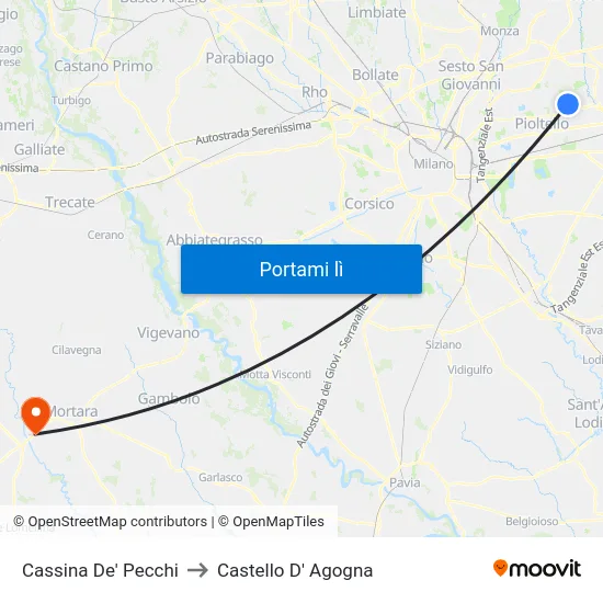 Cassina De' Pecchi to Castello D' Agogna map