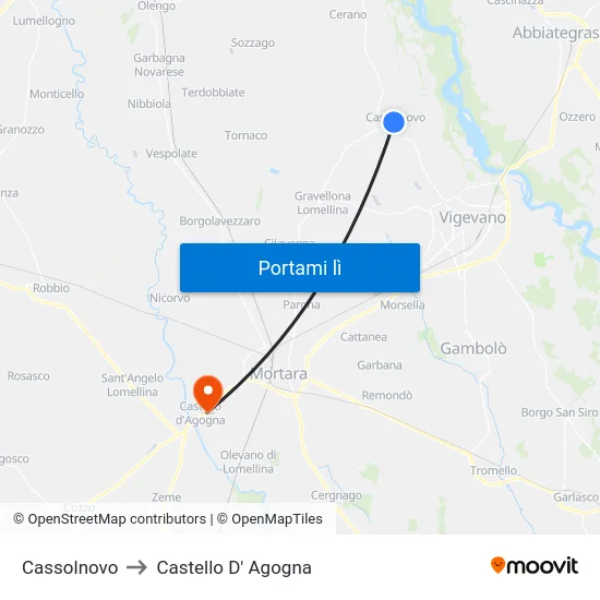 Cassolnovo to Castello D' Agogna map