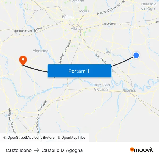 Castelleone to Castello D' Agogna map