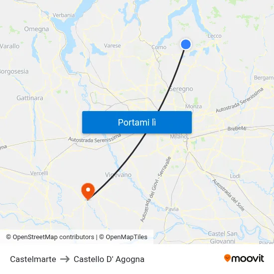 Castelmarte to Castello D' Agogna map