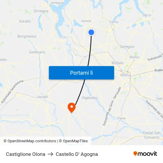 Castiglione Olona to Castello D' Agogna map