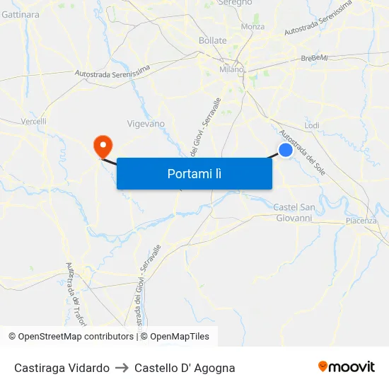 Castiraga Vidardo to Castello D' Agogna map