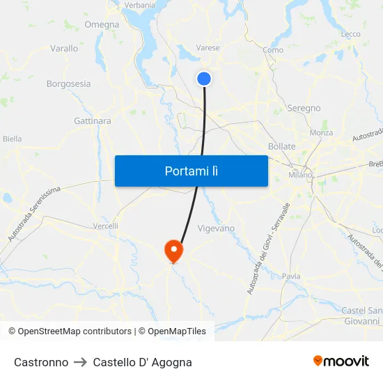 Castronno to Castello D' Agogna map