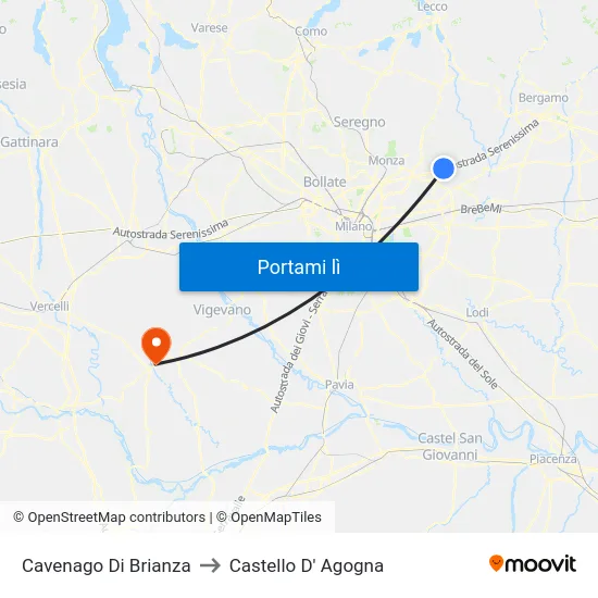 Cavenago Di Brianza to Castello D' Agogna map