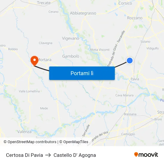 Certosa Di Pavia to Castello D' Agogna map