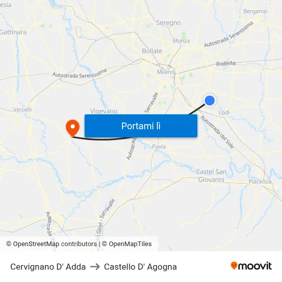 Cervignano D' Adda to Castello D' Agogna map