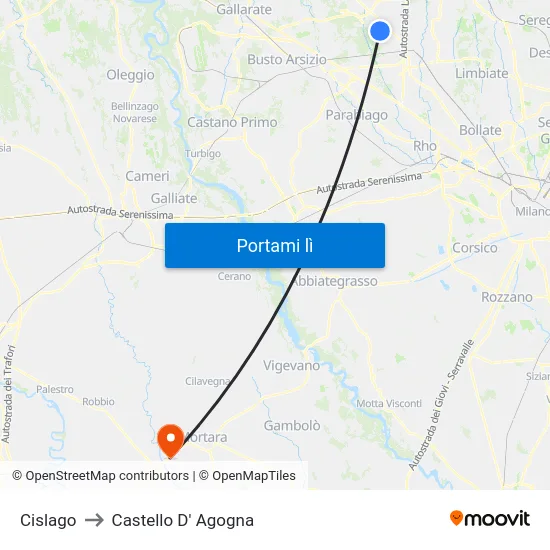 Cislago to Castello D' Agogna map