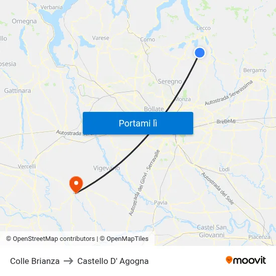 Colle Brianza to Castello D' Agogna map